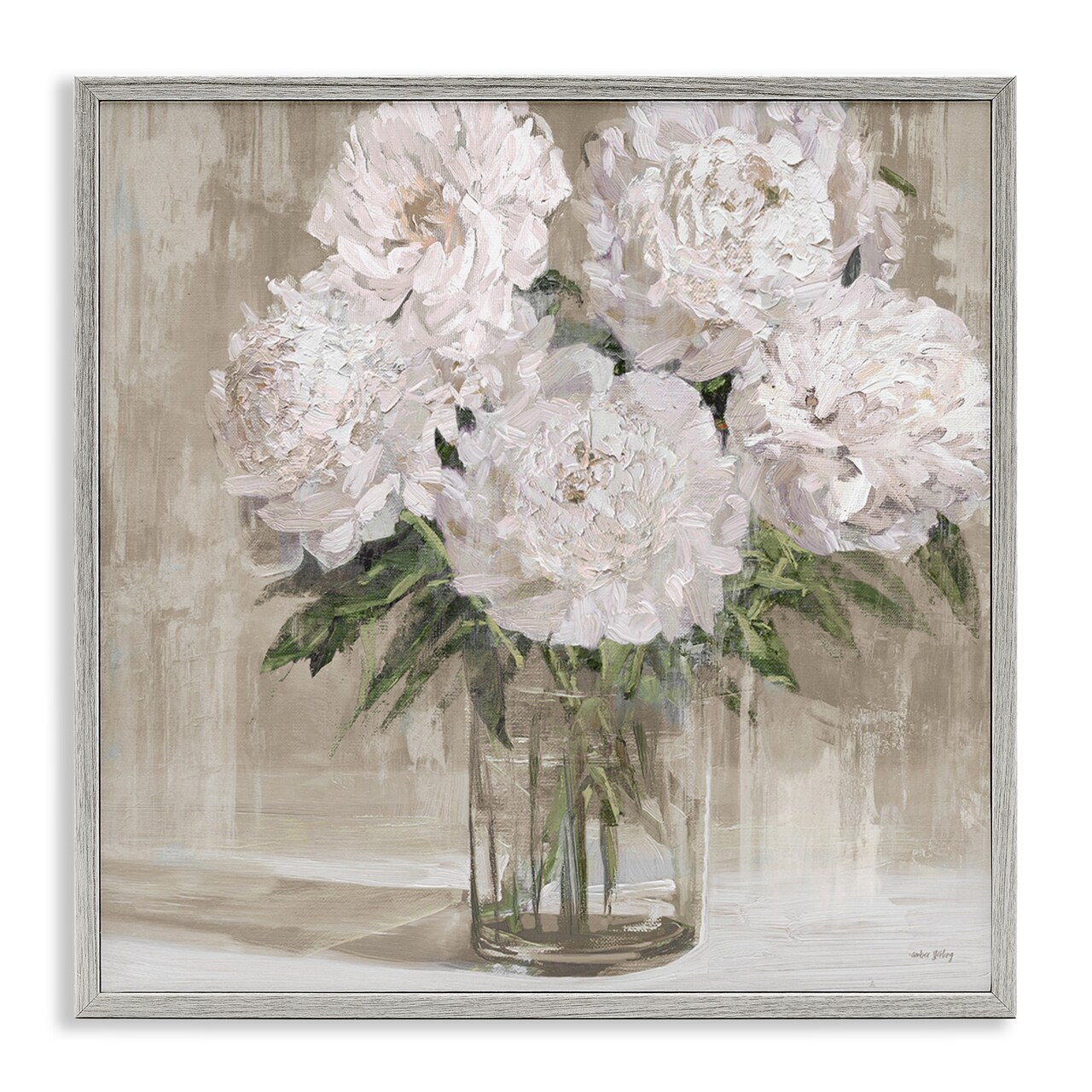 Stupell Industries Peony Blooms Beige Neutral Framed Giclee, design by Amber Sterling